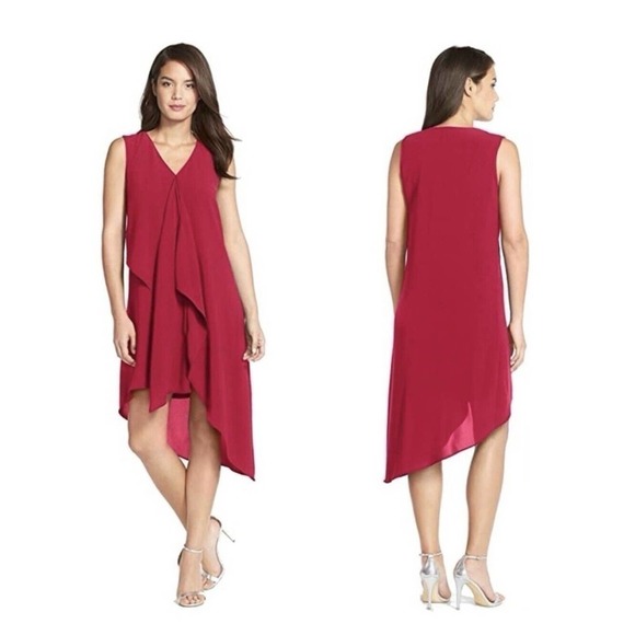 Adrianna Papell Asymmetrical Front Drape Crepe Shift Dress Size 8 Red EUC - Picture 1 of 11